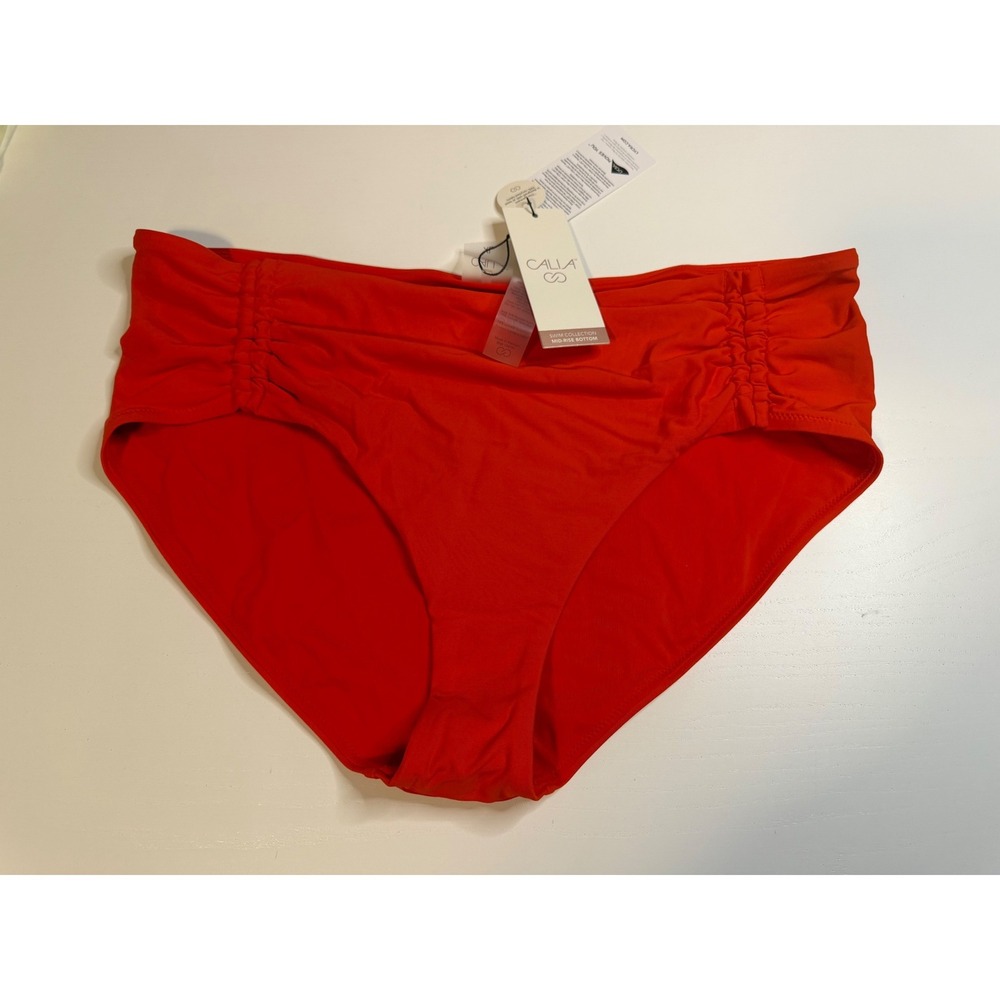 CALIA Mid-Rise Ruched Swim Bottoms Red XL WSA34401SP22 NWT